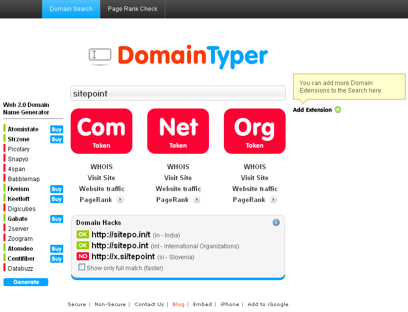 11 Domain Name Generators &  Search Tools  SitePoint