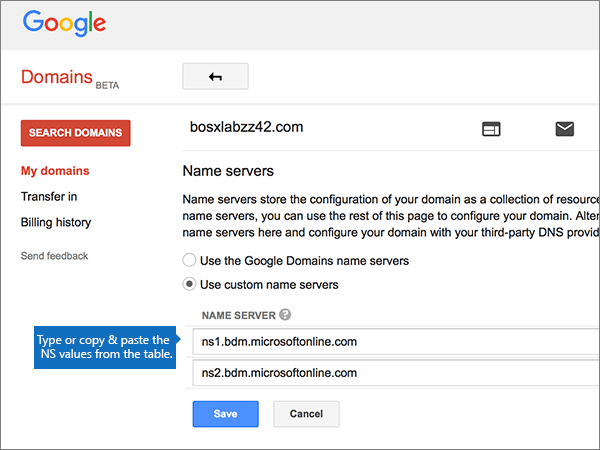 Change nameservers to set up Office 365 with Google Domains