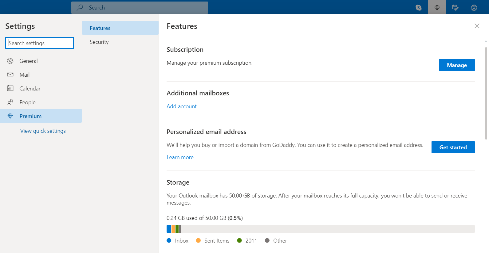 How does having a custom domain email work with Outlook?