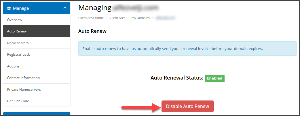 How to disable auto renewal for domain names