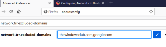 How to remove specific domains from Firefox DNS over HTTPS