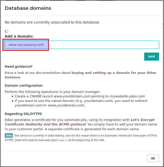How to use my own domain name  Odoo 14.0 documentation