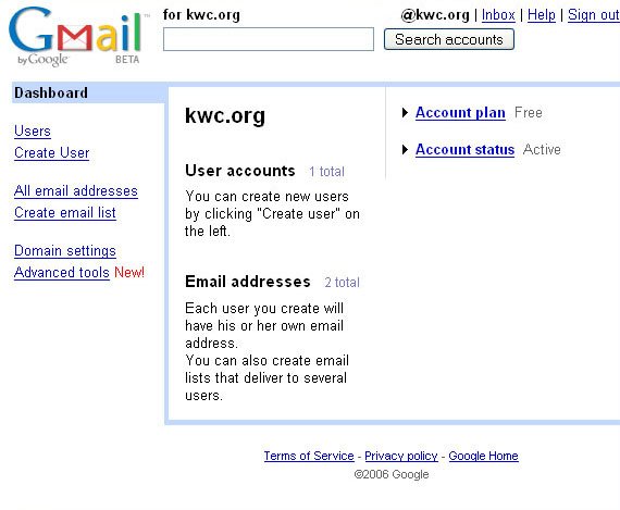 More hosted Gmail screenshots (manage domain) (kwc blog)