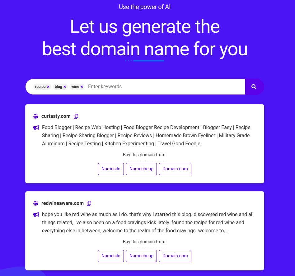NameKrea.com AI Domain Name Generator Will Find You The Perfect Domain ...
