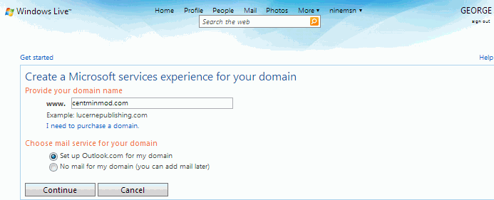 Outlook Live Domains