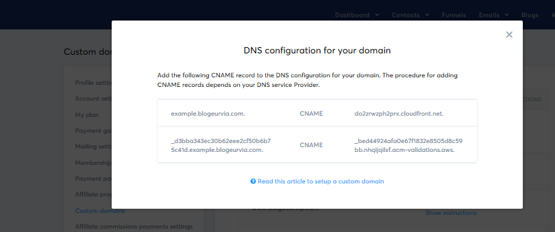 OVH DNS settings (subdomain)