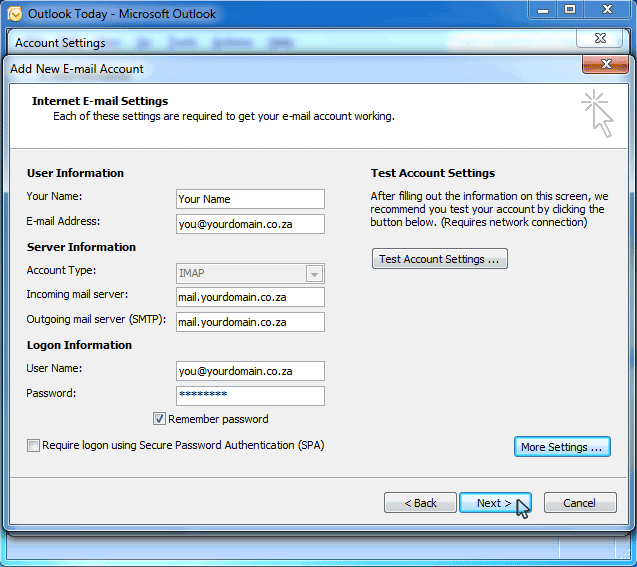 Set up email in Outlook 2007 (IMAP)