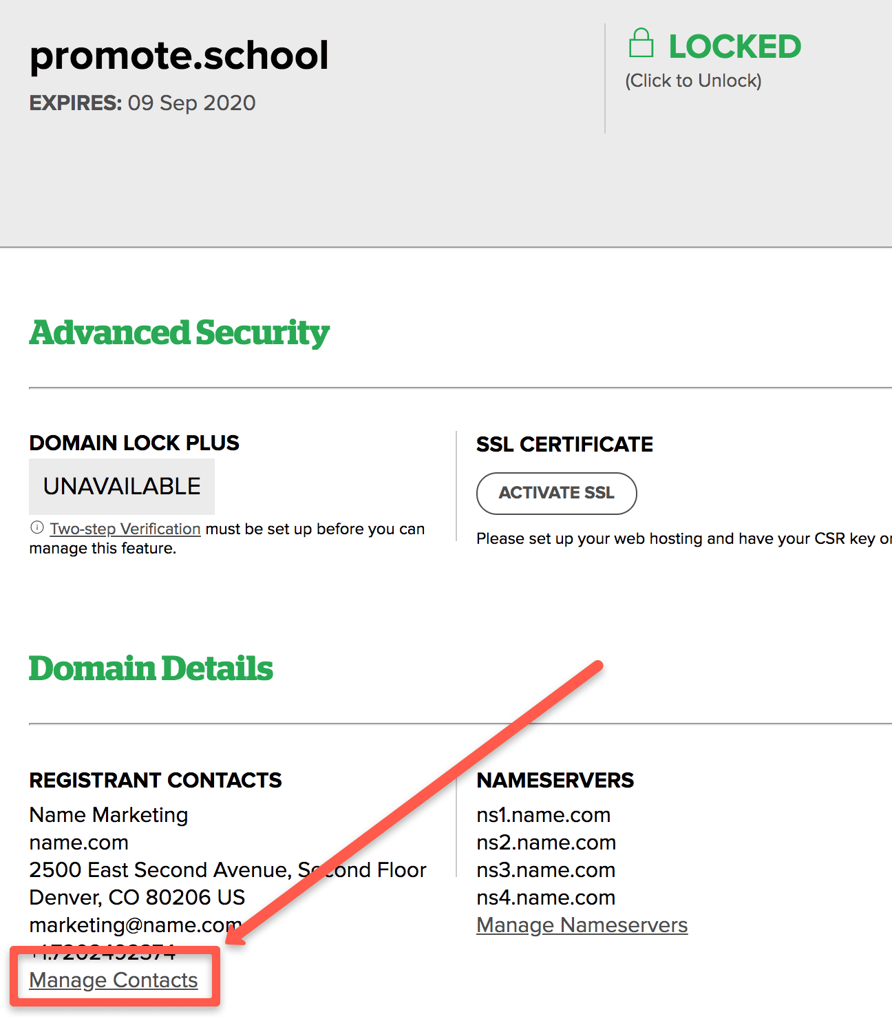 Updating domain contact information